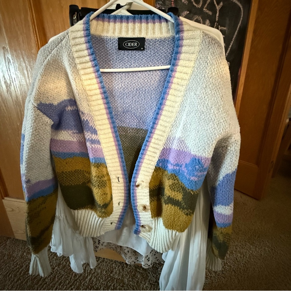 Cider Cream and Purple Colorblock Cardigan